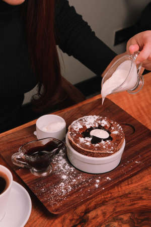 Chocolate Souffle with ice creamの写真素材