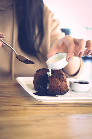 Chocolate Souffle with ice creamの写真素材