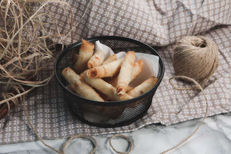 delicious layered pastry with cheese fillingの写真素材