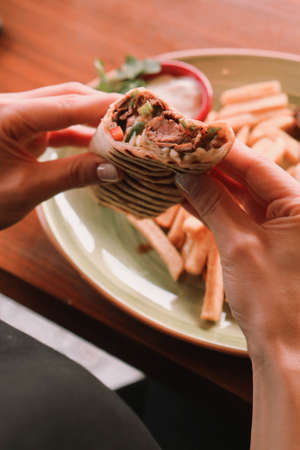 Delicious and grilled wrap sandwichの写真素材