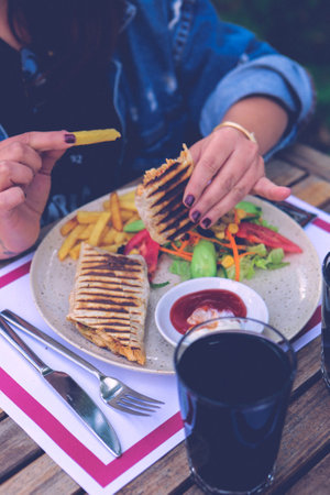 Delicious and grilled wrap sandwichの写真素材