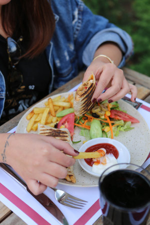 Delicious and grilled wrap sandwichの写真素材