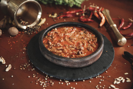 Meat saute in traditional pan - Sac roast, Turkish Foodの写真素材