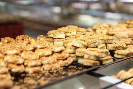 Assorted selection of tea biscuits and chocolate chip cookiesの写真素材