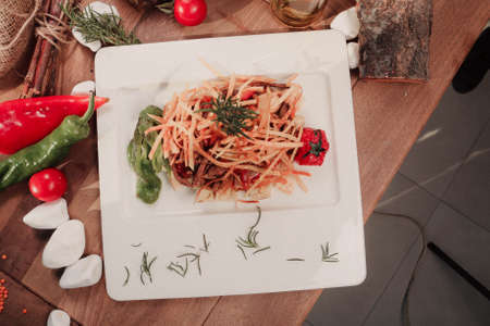 Tasty chicken meal on the tableの写真素材