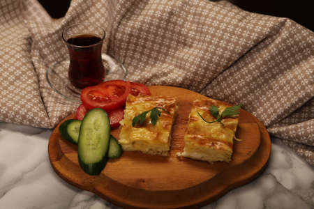 delicious layered pastry with cheese fillingの写真素材