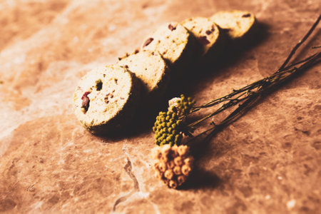 Assorted selection of tea biscuits and chocolate chip cookiesの写真素材