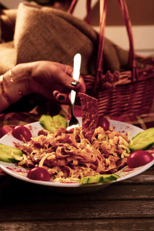 Fresh salad plate with mixed greensの写真素材