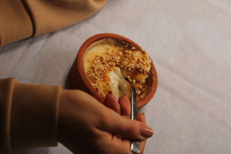 traditional Turkish dessert milk pudding with riceの写真素材