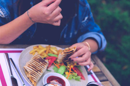 Delicious and grilled wrap sandwichの写真素材