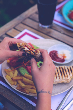 Delicious and grilled wrap sandwichの写真素材