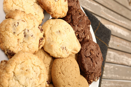 Assorted selection of tea biscuits and chocolate chip cookies