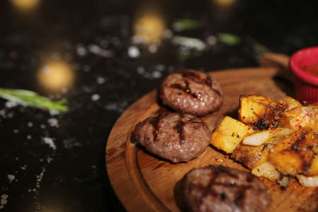 Delicious meat meal on the tableの写真素材