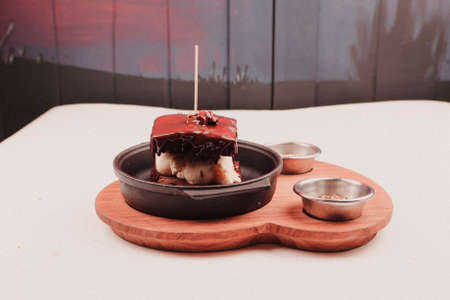 Chocolate Souffle with ice creamの写真素材