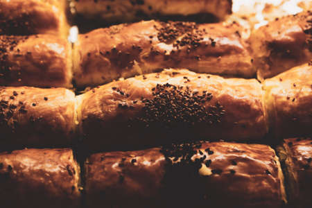 delicious layered pastry with cheese fillingの写真素材