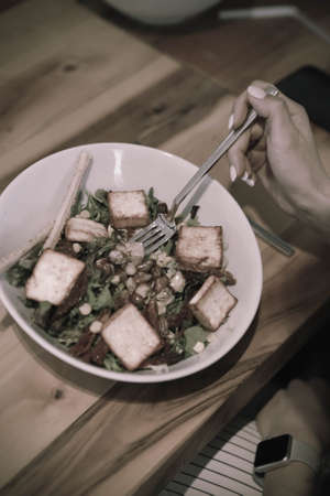 Fresh salad plate with mixed greensの写真素材