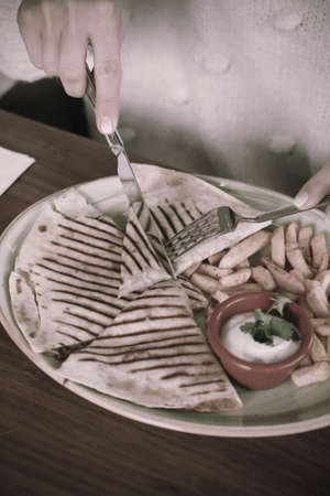 Delicious and grilled wrap sandwichの写真素材