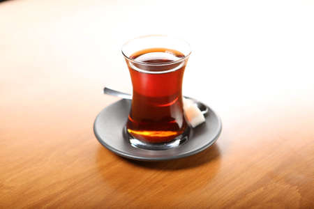 A cup of tea on the tableの写真素材