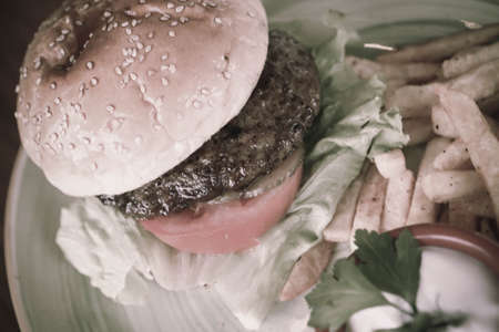 Homemade hamburger with fresh vegetablesの写真素材