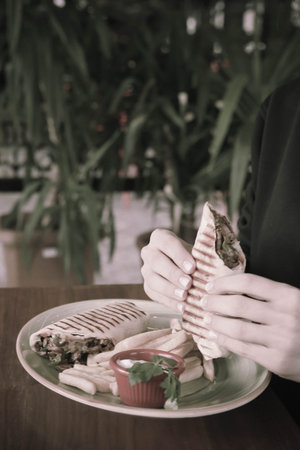 Delicious and grilled wrap sandwichの写真素材