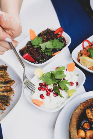 Traditional Turkish and Greek dinner appetizer table