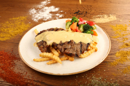 Delicious meat meal on the tableの写真素材