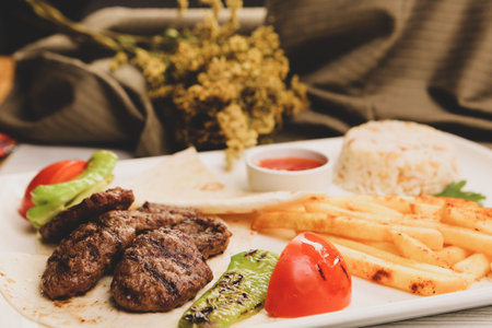 Delicious meatballs with french fries