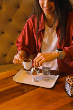 cup of Turkish coffee on tableの写真素材