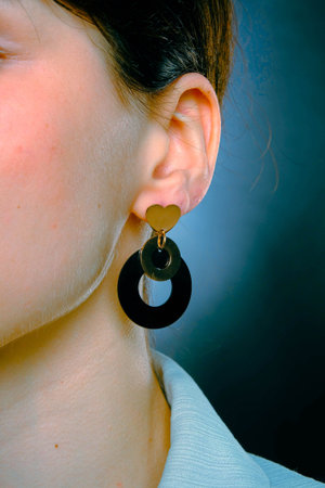 Gold and Black Heart-Shaped Earring