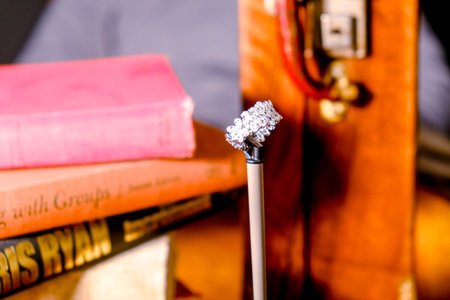 Beautiful golden jewelery with precious stones and diamondsの写真素材