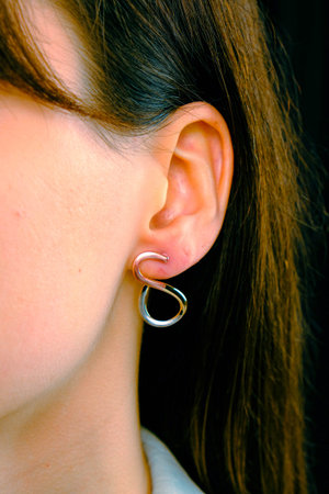 Silver Earring with Curved Hook Shape