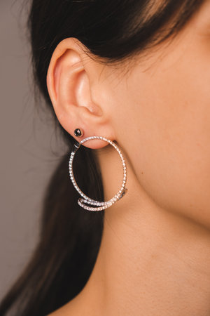 Beautiful golden jewelery with precious stones and diamondsの写真素材