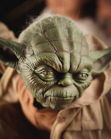 A closeup shot of a scary monster with green eyes and a hoodの写真素材