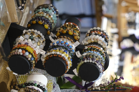 Beads for sale at a souvenir shop in Istanbul, Turkeyの写真素材