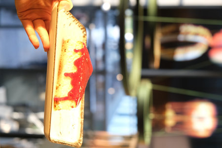 Hot dog in a fast food cafe.の写真素材