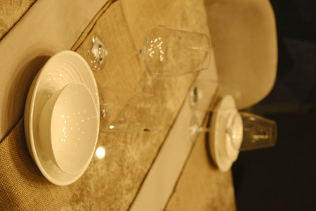 Luxury table setting in a restaurant, closeup of photoの写真素材