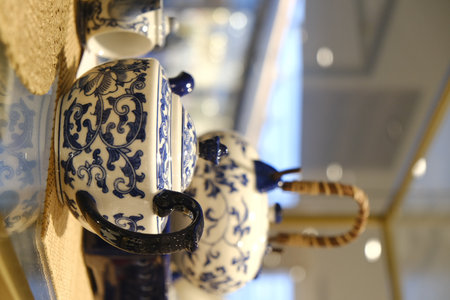 Ceramic teapot in a shop window in Paris, Franceの写真素材