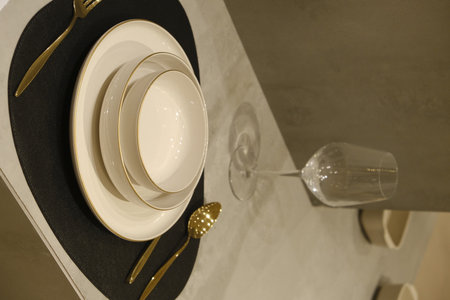 Luxury tableware in a restaurant, closeup of photoの写真素材