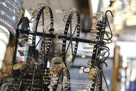 Souvenirs for sale at a flea market in Parisの写真素材