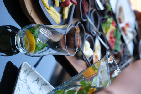 Catering buffet for events in restaurant or hotel. Food styling and restaurant meal serving.の写真素材