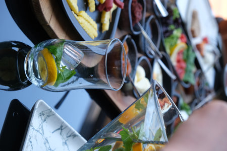 Catering buffet in hotel restaurant. Food and drink concept.の写真素材