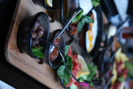 Catering buffet for events. Food styling and restaurant meal serving.の写真素材