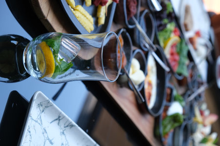 Close up view of a set of appetizers in a restaurant.の写真素材
