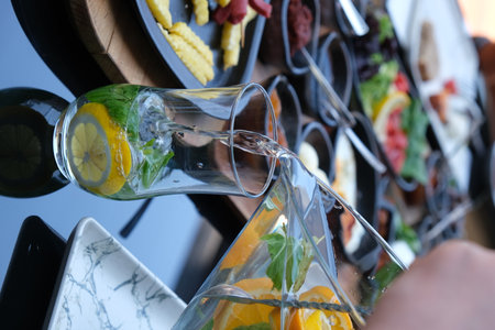 Catering buffet with different food snacks and drinks. celebration conceptの写真素材