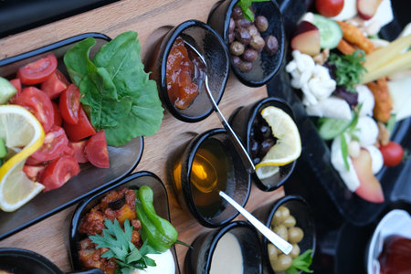 Variety of appetizers on the table, closeup of photo