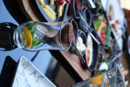 Catering buffet for events and parties. Food styling and restaurant meal serving.の写真素材