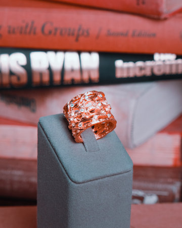 Beautiful golden jewelery with precious stones and diamondsの写真素材