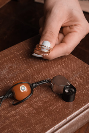 Beautiful golden jewelry with precious stonesの写真素材