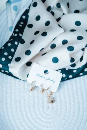 Beautiful Diamond Earrings with Gold Settingの写真素材