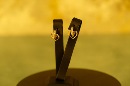 Beautiful golden jewelery with precious stones and diamondsの写真素材